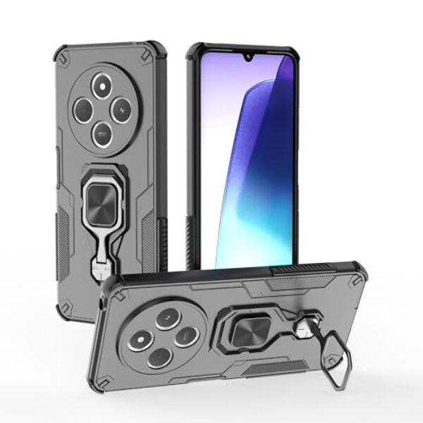SORAKA Capa para Xiaomi Poco C75 com suporte de metal rotativo de 360 graus, peça magnética de ferro para suporte magnético de telefone para carro, preto