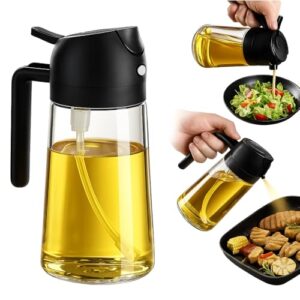 Spray Borrifador e Dosador de Azeite 3 em 1, 500ml, Vidro Resistente, Pulverizador para Cozinha Saudável (Preto)