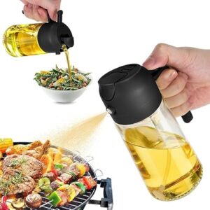 Spray Dosador de Óleo e Azeite 2 em 1, Borrifador Galheteiro 500ml para Óleo, Vinagre e Molhos, Controle Preciso para Saladas, Churrasco e Frituras | Prático, Saudável e Versátil (Preto)