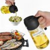 Spray e Dosador de Azeite 3 em 1 500ml Borrifador Galheteiro de Vidro Recarregável Controle de Jato e Névoa para Óleo Vinagre Molhos Temperos Air Fryer Saladas Churrasco Cozinha Saudável