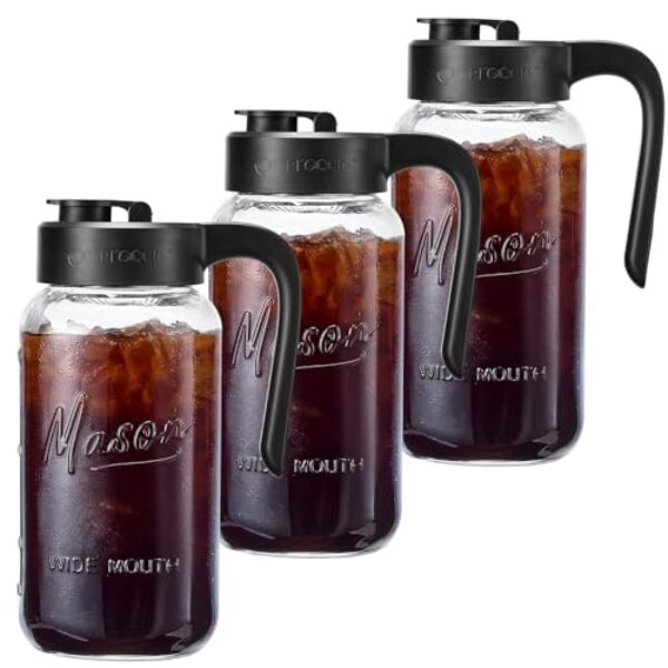 Spreccio Jarra de vidro hermética e à prova de vazamento com tampa, perfeita para leite materno, bebida fria e chá de sol, frasco de vidro de 2 litros com tampa de bico