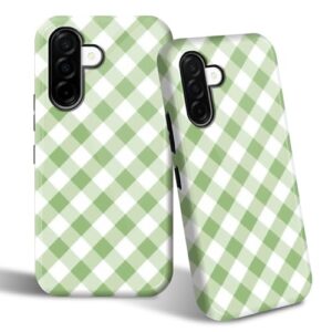 SROJDHFJB Capa de telefone para Samsung Galaxy A36 5G, capa protetora de 2 camadas com design impresso verde xadrez, parte traseira rígida + amortecedor de TPU macio capa fina para homens e mulheres