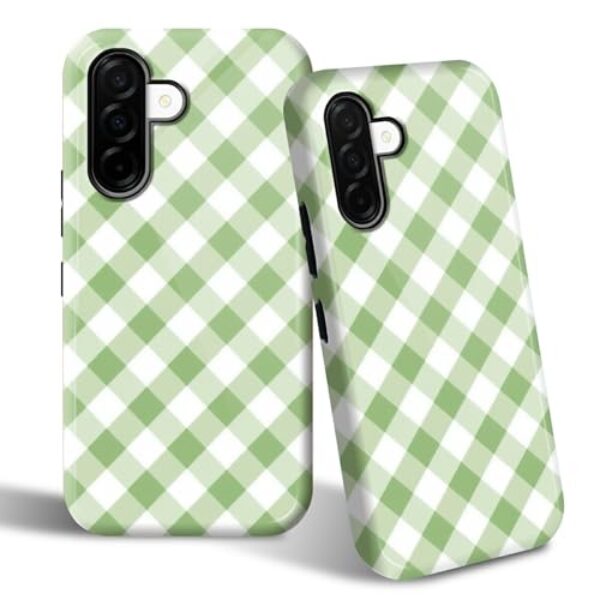 SROJDHFJB Capa de telefone para Samsung Galaxy A36 5G, capa protetora de 2 camadas com design impresso verde xadrez, parte traseira rígida + amortecedor de TPU macio capa fina para homens e mulheres