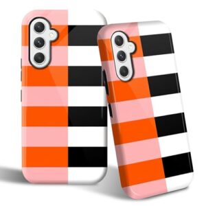 SROJDHFJB Capa de telefone para Samsung Galaxy S25, capa protetora de 2 camadas com design estampado listrado rosa, preto, laranja, parte traseira rígida + amortecedor de TPU macio capa fina para