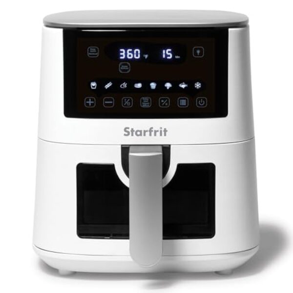Starfrit Frigideira de ar digital elétrica, 4,2 l, cerâmica antiaderente, 8 funções pré-programadas, janela de exibição, 1400 W