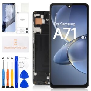 Substituição de tela para Samsung Galaxy A71 4G LCD Display A715 para Galaxy A71 4G Digitalizador Touch Screen Assembly SM-A715F, SM-A715W, SM-A715F/DS (preto com moldura, sem função de impressão de