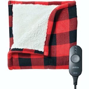 Sunbeam Cobertor elétrico aquecido macio de lã de ovelha quente vermelho preto xadrez búfalo