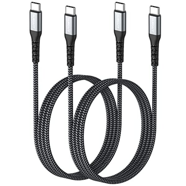 SUNGUY Cabo de carregamento USB C para USB C, pacote com 2 unidades de 60 W PD USB 2.0, carregamento rápido para iPhone 15/15 Plus/15 Pro/15 Pro Max, Galaxy S23/S22/Z Fold/Z Flip, iPad Pro/Air 2020,