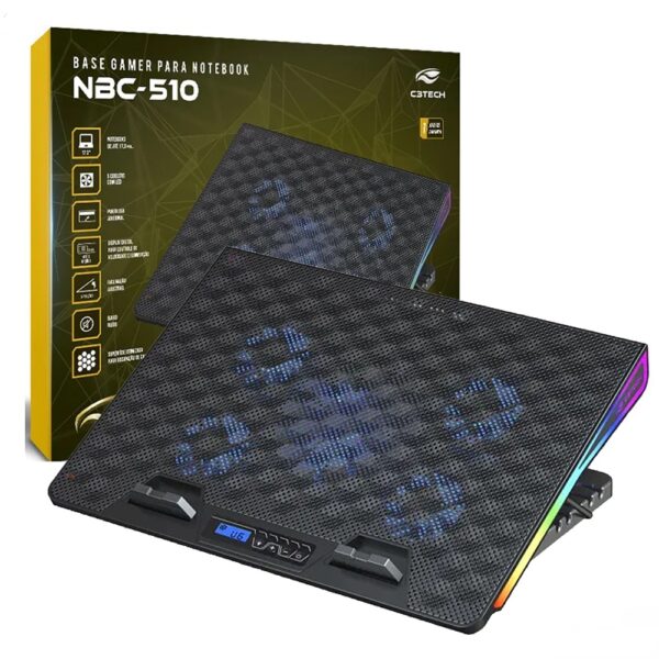 Suporte Base Para Notebook Gamer Led RGB Até 17,3 Gamer C3Tech NBC-510BK