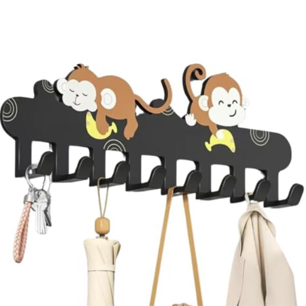 Suporte de gancho magnético, suporte de chave magnético para parede, suporte de parede para geladeira, armário de metal, churrasqueiras, lava-louças (macaco, 8 ganchos)