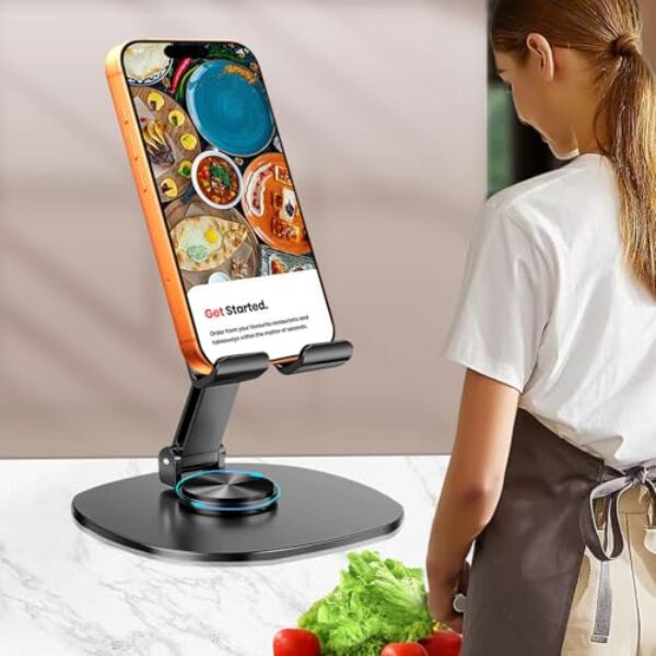 Suporte de telefone dobrável duplo, rotação de 360°, ajustável, dobrável, suporte para celular compatível com iPhone 17 16 15 14 13 12 11 Pro Max, Xs Xr X 8, iPad Air Tablet de 4 a 10 polegadas