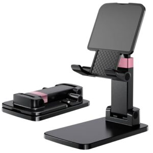Suporte de telefone para mesa, suporte de celular ajustável para mesa com ângulo de altura ajustável, base antiderrapante, design compacto para dispositivos iPhone Android, preto