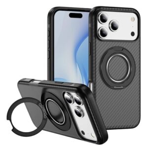 Suporte dobrável com rotação de 360°, fibra de carbono, magnético, luxuoso, estrutura antiderrapante, capa protetora, cinza e preto, para iPhone 16e