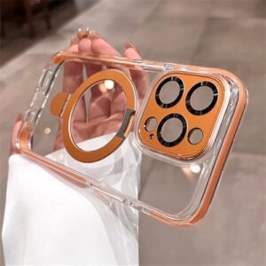 Suporte dobrável de liga de alumínio, magnético, lente de metal de luxo, armadura, capa transparente alta, cinza, para iPhone 16 Pro Max