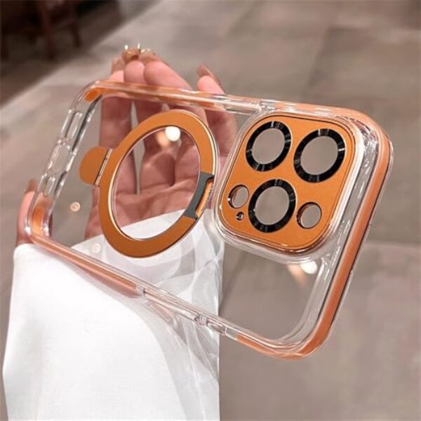 Suporte dobrável de liga de alumínio, magnético, lente de metal de luxo, armadura, capa transparente alta, cinza, para iPhone 16 Pro Max