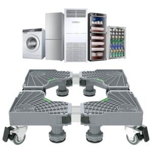 Suporte Móvel para Lavadora, Geladeira e Móveis - Ajustável Duplo Base com 8 Pés Antivibração + 4 Rodas Duplas Bloqueáveis