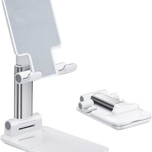 Suporte para celular, suporte de celular ajustável em ângulo de altura com almofada de silicone para mesa, suporte de celular totalmente removível compatível com todos os telefones celulares, (branco)