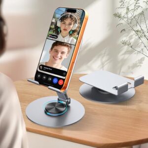 Suporte para celular, suporte dobrável de 360° com altura e ângulo ajustável para mesa, acessórios de base de escritório totalmente de alumínio para iPhone, Samsung, smartphone, iPad, Air, tablet de 4