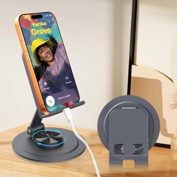 Suporte para celular, suporte giratório de 360°, totalmente ajustável, duplo, dobrável, para celular, base compatível com iPhone 17 16 15 14 13 12 11 Pro Max Xs XR X 8, Samsung, Switch iPad Air Tablet