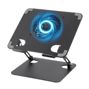 Suporte para Notebook com Cooler Ajustável - Base Ergonômica com Ventilador Removível para 10-17.3 Polegadas, Suporte de Notebook em Aço Carbono, Apoio Estável Até 8Kg (Preto)