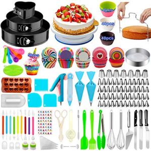 Suprimentos para decoração de bolo, 293 peças, kit de decoração de bolo, 4 pacotes de molas para bolos, mesa giratória de bolo, 48 pontas de gelo, 7 bocais russos, materiais para assar, kit de decoração de cupcake