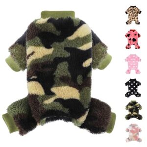 Suéter de cachorro para cães pequenos, meninas, meninos, supermacio, quente, para filhotes, roupas fofas para animais de estimação, macacões de lã, para chihuahua Yorkie, camuflagem verde, M