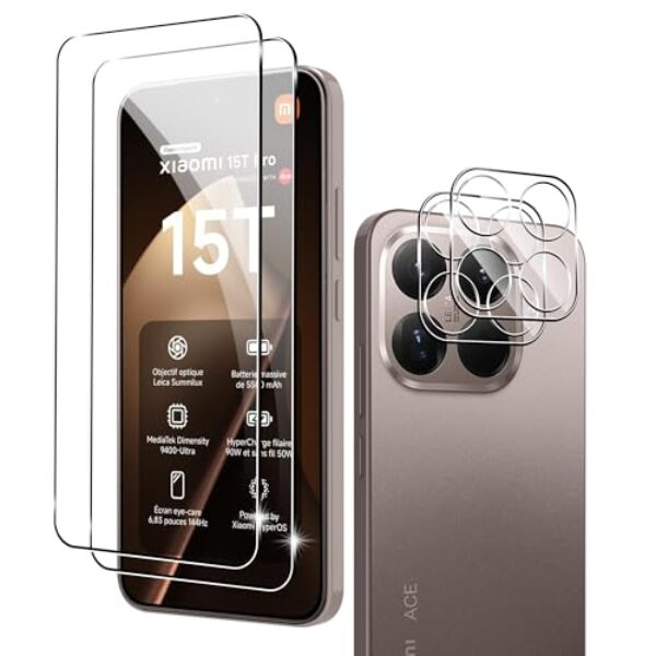 Suttkue Película protetora de tela Xiaomi 15T Pro, dureza 9H, antirarranhões, vidro temperado, antiarranhões (pacote com 2)