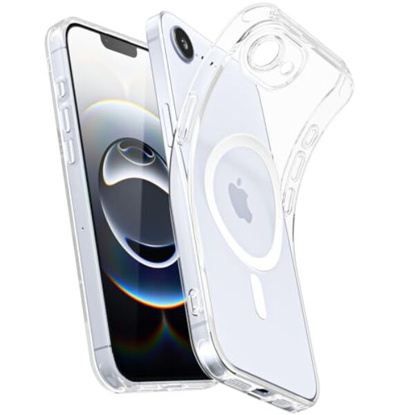 Svanove Capa transparente macia para iPhone 16e fina magnética, compatível com Magsafe Minimalista Ultra Fina Transparente Silicone SafeCase, Não Amarelecimento Borracha TPU Bumper Mag Safe Cover