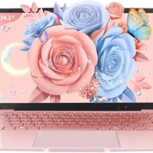 Svikou Laptop em ouro rosa de 14 polegadas, processador quad-core J4105, tela FHD IPS, 6 GB de RAM 512 GB SSD, PC Win 11 Pro, notebook ultraleve para viagens, aulas online, trabalho e estudo