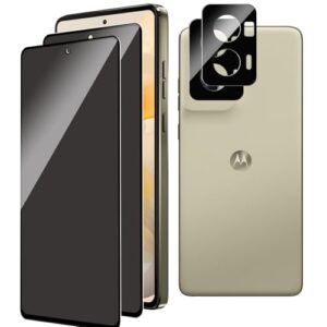 SVMONGWA Pacote com 2 + 2 protetores de tela de privacidade para Motorola Moto G Stylus 2024 com 2 protetores de lente de câmera, cobertura total, película de vidro temperado anti-espião, dureza 9H