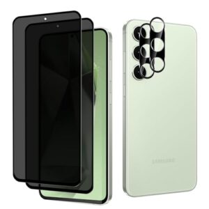 SVMONGWA Pacote com 2 + 2 protetores de tela de privacidade para Samsung Galaxy S24 FE com 2 protetores de lente de câmera, cobertura total, película de vidro temperado anti-espião, dureza 9H, sem