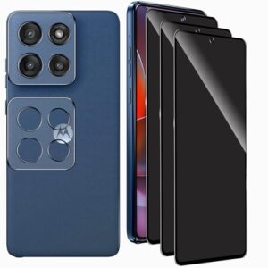 SVMONGWA Pacote com 3 protetores de tela de privacidade para Motorola Moto G Stylus 2025 com 2 protetores de lente de câmera, cobertura total, película de vidro temperado anti-espião, dureza 9H, sem