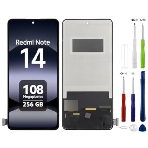 SwarKing Visor LCD compatível com Redmi Note 14 4G/5G (preto sem moldura) Peças de reposição com ferramentas gratuitas