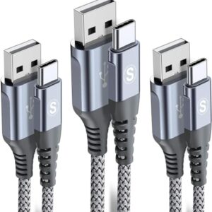 sweguard Cabo Usb C 3.1A de Carregamento Rápido 3Pacote, 10 Pés + 6,6 Pés + 6,6 Pés], Carregador Usb-A para Usb-C Cabo Trançado de Nylon para Samsung Galaxy S21 S20 S10