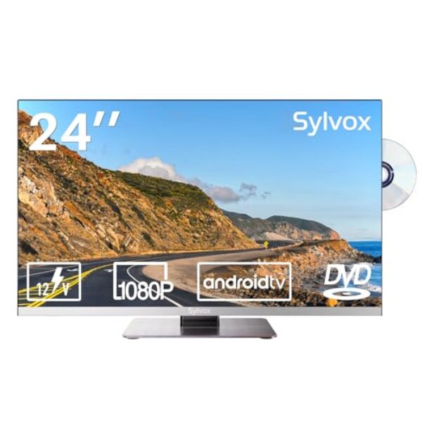SYLVOX RV TV, TV 61.0 cm 12/24V para RV 1080P Full HD Smart TV, loja de aplicativos integrada, suporta WiFi Bluetooth, TV Android pequena para carro, casa, camião, barco (série Limo)