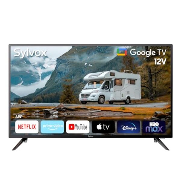 SYLVOX Smart RV TV, TV 101.6 cm 12-24V para RV Camper 1080P DC/AC Powered TV, suporta download de aplicativos, Google Assistant, Bluetooth WiFi, Smart TV para carro doméstico campervan caminhão