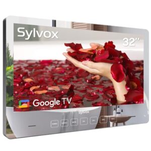 SYLVOX Smart TV 81.3 cm espelho mágico à prova d'água LED TV 1080p 500NITS alto brilho duplo alto-falantes frontais montagem na parede adequado para banheiros, hotéis, saunas
