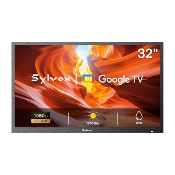 SYLVOX TV externa de 81.3 cm, televisão ao ar livre Full Sun 1500 nit, alto brilho, tela 1080p FHD legível à luz solar, TV IP55 à prova de intempéries, Smart TVs para entretenimento ao ar livre (Pool