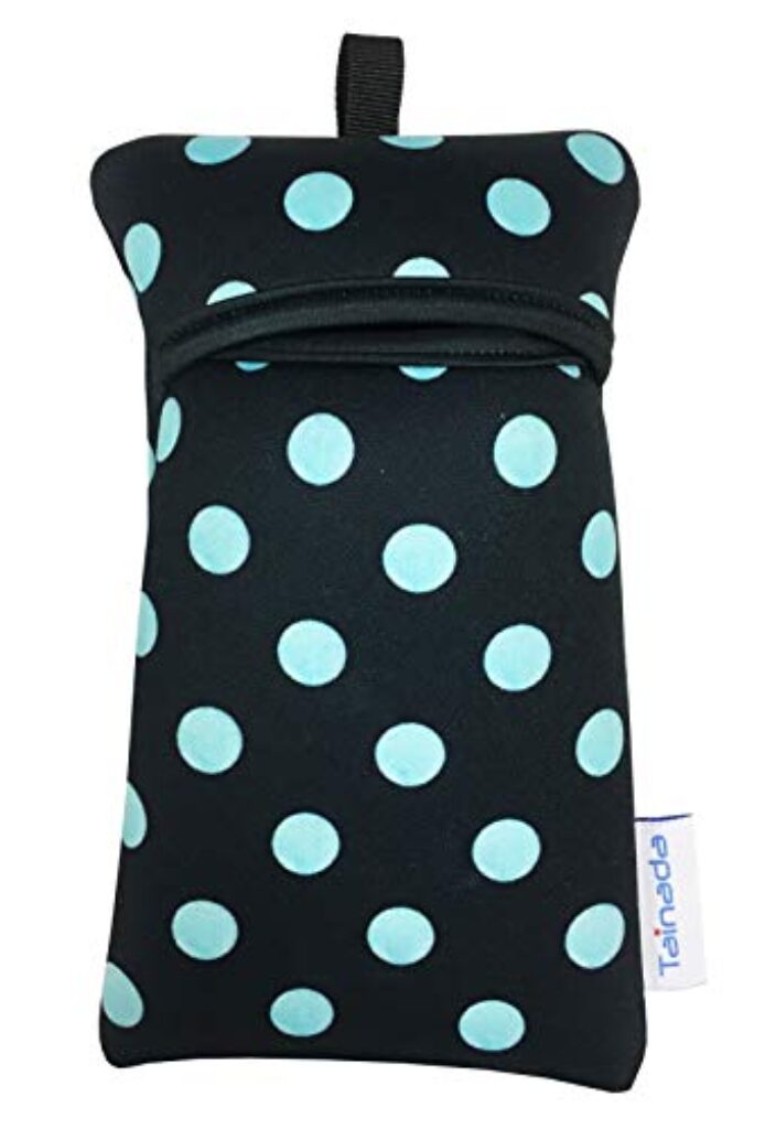 Tainada Bolsa de transporte de neoprene à prova de choque para smartphone com cordão de pescoço e mosquetão para iPhone 16/15/14 Pro; Samsung S24, S23, A54, Z Fold6; Google Pixel 9/8 (bolinhas