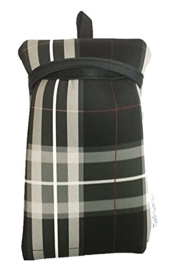 Tainada Bolsa de transporte de neoprene à prova de choque para smartphone com cordão de pescoço e mosquetão para iPhone 16/15, 16/15 Pro, 16/15, 16e; Samsung S25, S24 (preto tartan cinza escuro)
