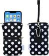 Tainada Bolsa masculina de neoprene para telefone com zíper à prova de choque com mosquetão, cordão para pescoço, coldre para cinto para iPhone 11 Pro Max, XR, Samsung Note 10 +, S20, Black White Polka Dots