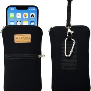 Tainada Bolsa masculina de neoprene para telefone com zíper à prova de choque com mosquetão, cordão para pescoço, coldre para cinto para iPhone 11 Pro Max, XR, Samsung Note 10 +, S20, Preto