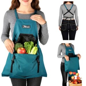 Talkson Avental de jardinagem, avental de jardim com bolsos de liberação rápida, Oxford resistente à água com alça cruzada de ajuste, trabalho agrícola (verde + logotipo)