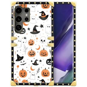 TAMEFOX Capa compatível com Samsung Galaxy S25 Ultra, Hallowed Pumpkin Ghost-M01, padrões requintados, TPU macio, à prova de choque, capa protetora para Samsung Galaxy S25 Ultra