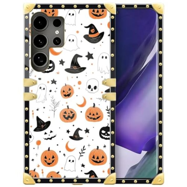 TAMEFOX Capa compatível com Samsung Galaxy S25 Ultra, Hallowed Pumpkin Ghost-M01, padrões requintados, TPU macio, à prova de choque, capa protetora para Samsung Galaxy S25 Ultra