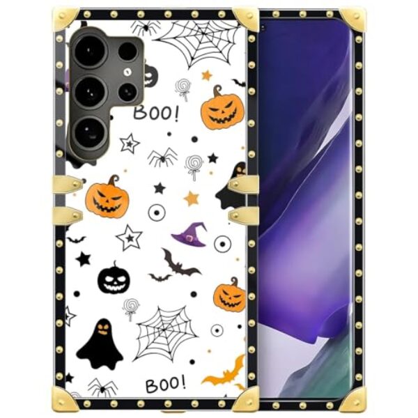 TAMEFOX Capa compatível com Samsung Galaxy S25 Ultra, Hallowed Pumpkin Ghost-M02, padrões requintados, TPU macio, à prova de choque, capa protetora para Samsung Galaxy S25 Ultra