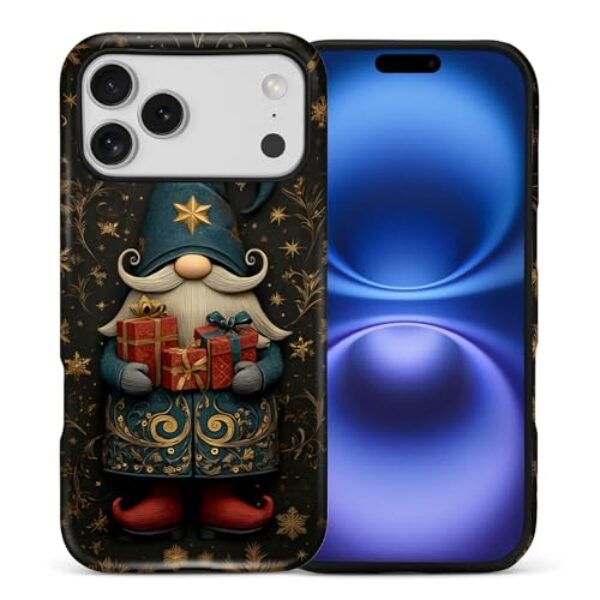 TAMEFOX Capa para iPhone 17 Pro Max, capa protetora antiqueda fosca para mulheres meninas - ouro marinho Natal Papai Noel gnomo