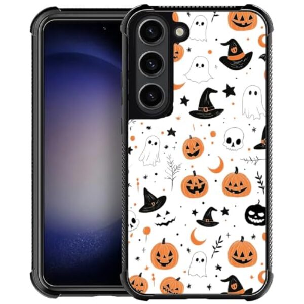 TAMEFOX Compatível com Samsung Galaxy S23 Plus, Hallowed Pumpkin Ghost-M01 Capa protetora durável de TPU macio mais forte à prova de choque antiderrapante para Samsung Galaxy S23 Plus