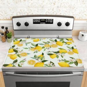 Tampa superior de fogão de frutas de limão para fogão elétrico 71 x 50 cm, capa superior de fogão de cerâmica limão, capa de fogão de vidro resistente ao calor, protetor de fogão plano para trailer