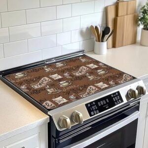 Tampa superior de fogão de xícara de café retrô, capa de vidro resistente ao calor, tapete de cobertura de fogão de cerâmica evita arranhões fogões/balcão/protetor de lavadora, 71 x 50 cm